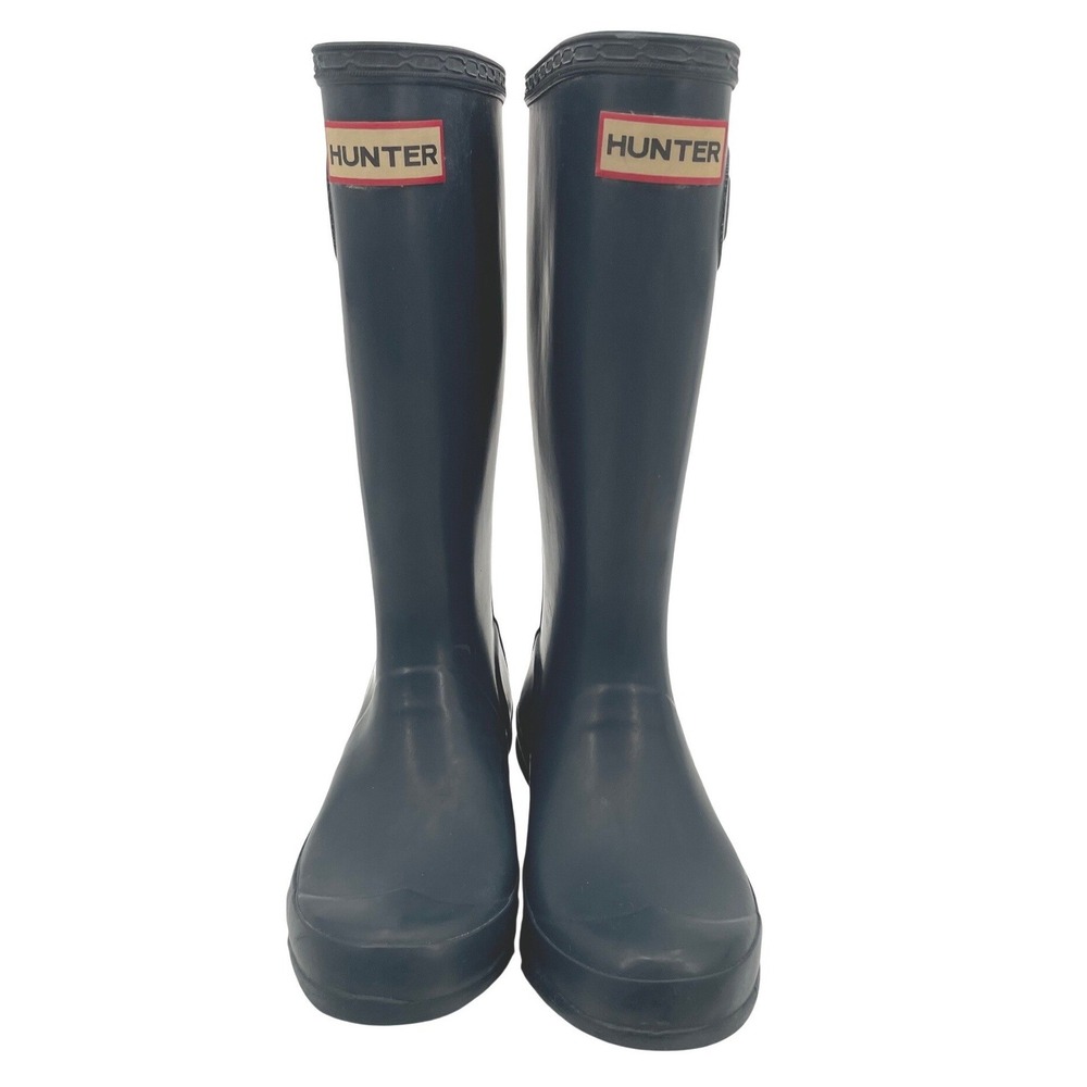 Hunter Rain Boots Kids/ Youth 2M/3F Navy Blue Rubber Tall Waterproof Buckle